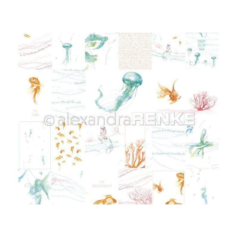 Jednostranný Papír Na Scrapbook (1ks) Card Sheet Colorful Water World Renke Alexandra 30 30 Zvířata Papíry Listy Potiskem