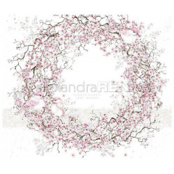 Jednostranný Papír Na Scrapbook (1ks) Cherry Blossom Wreath With Birds Renke Alexandra 30 30 Příroda Papíry Listy Potiskem