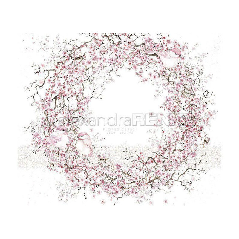 Jednostranný Papír Na Scrapbook (1ks) Cherry Blossom Wreath With Birds Renke Alexandra 30 30 Příroda Papíry Listy Potiskem