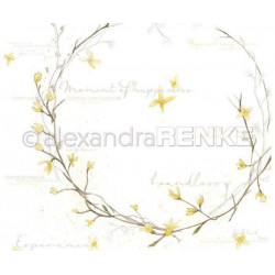 Jednostranný Papír Na Scrapbook (1ks) Forsythia Wreath Gold International Renke Alexandra 30 30 Příroda Papíry Listy Potiskem