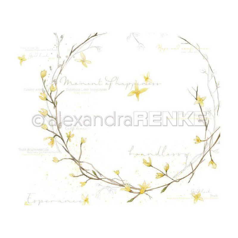 Jednostranný Papír Na Scrapbook (1ks) Forsythia Wreath Gold International Renke Alexandra 30 30 Příroda Papíry Listy Potiskem