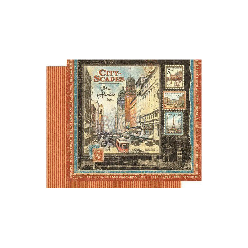 Oboustranný Papír Na Scrapbook (1ks) Cityscapes Graphic 45 30 x 30 Vintage Papíry Listy Potiskem Scrapbooking