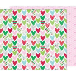 Oboustranný Papír Na Scrapbook (1ks) Holiday Hearts Doodlebug Design Inc., 30 x 30 Vzory Papíry Listy Potiskem Scrapbooking