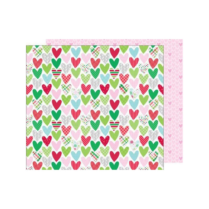 Oboustranný Papír Na Scrapbook (1ks) Holiday Hearts Doodlebug Design Inc., 30 x 30 Vzory Papíry Listy Potiskem Scrapbooking