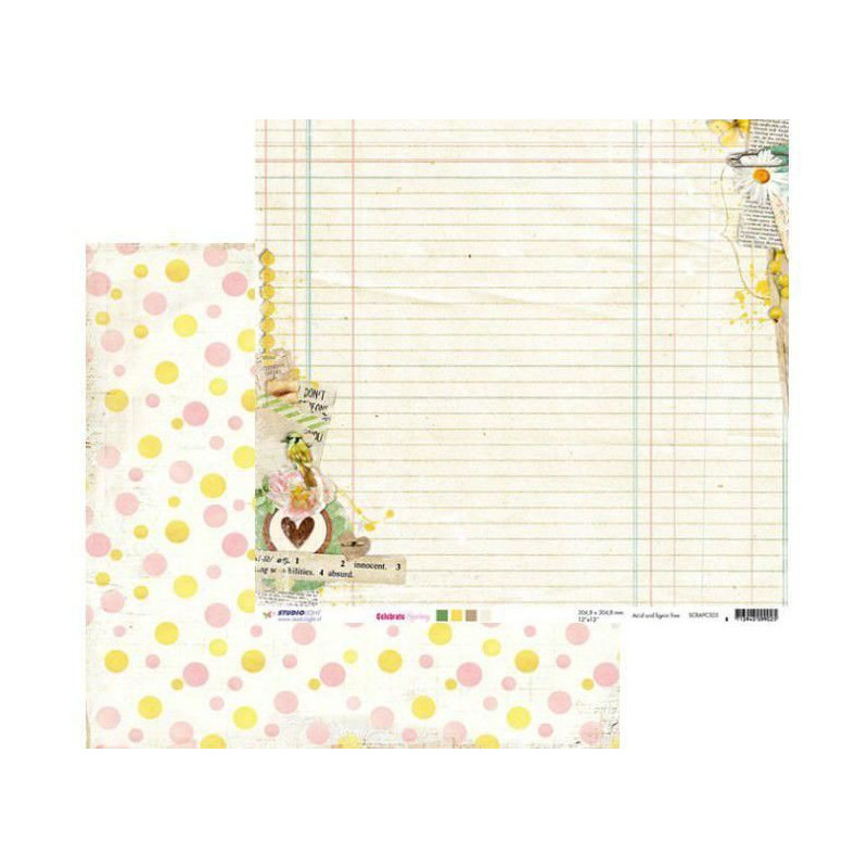 Oboustranný Papír Na Scrapbook Celebrate Spring (1ks) Č.03 Studio Light 30 x 30 Příroda Papíry Listy Potiskem Scrapbooking