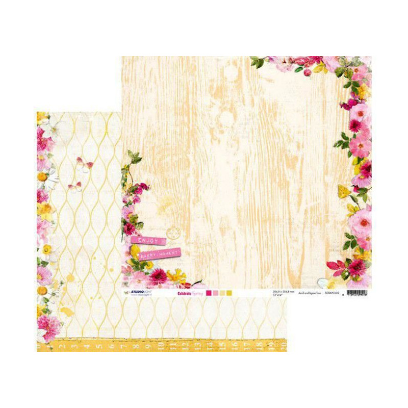 Oboustranný Papír Na Scrapbook Celebrate Spring (1ks) Č.02 Studio Light 30 x 30 Příroda Papíry Listy Potiskem Scrapbooking