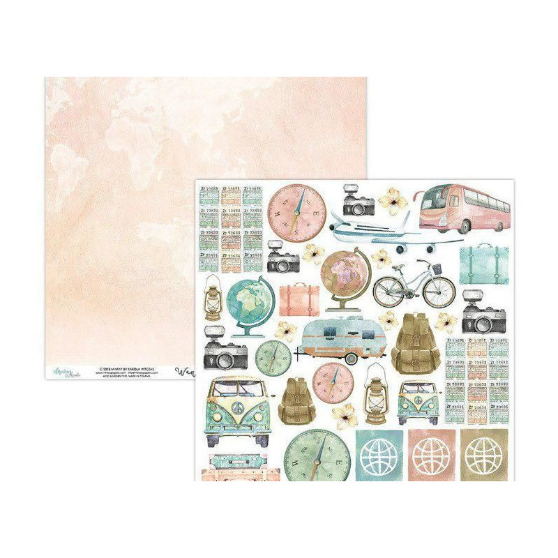 Oboustranný Papír Na Scrapbook Mintay Wanderlust (1ks) Wan-09 Mintay By Karola 30 x 30 Vzory Papíry Listy Potiskem Scrapbooking