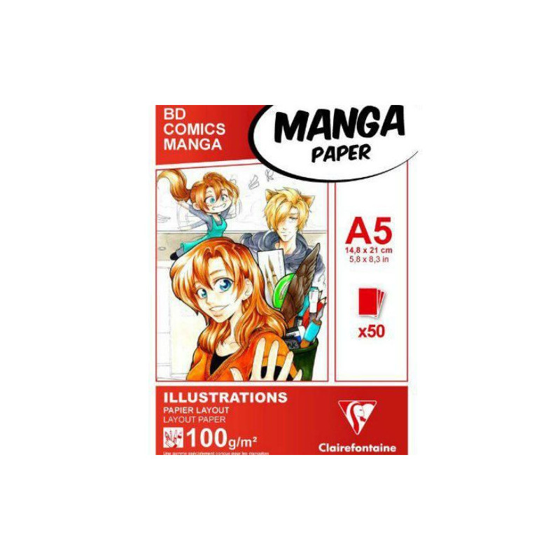 Papíry Na Ilustraci Manga Bílé Bez Rámečků (100g/m2 50ks) A5 Clairefontaine Komiks Kresba - Suché Techniky Skicáky Výtvarné