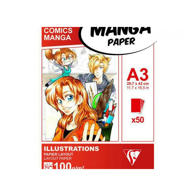 Papíry Na Ilustraci Manga Bílé Bez Rámečků (100g/m2 50 Ks) A3 Clairefontaine Komiks Kresba - Suché Techniky Skicáky Výtvarné