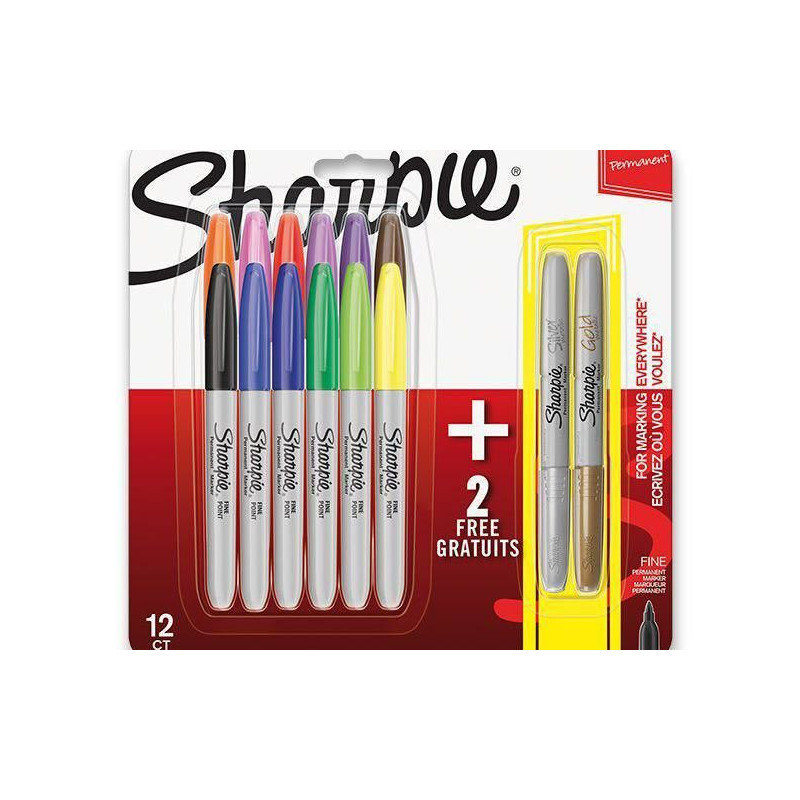 Permanentní Popisovače Sharpie Fine Sada Základní + Sada Metalická (12ks+ 2ks), Sharpie Fixy Výtvarné Potřeby