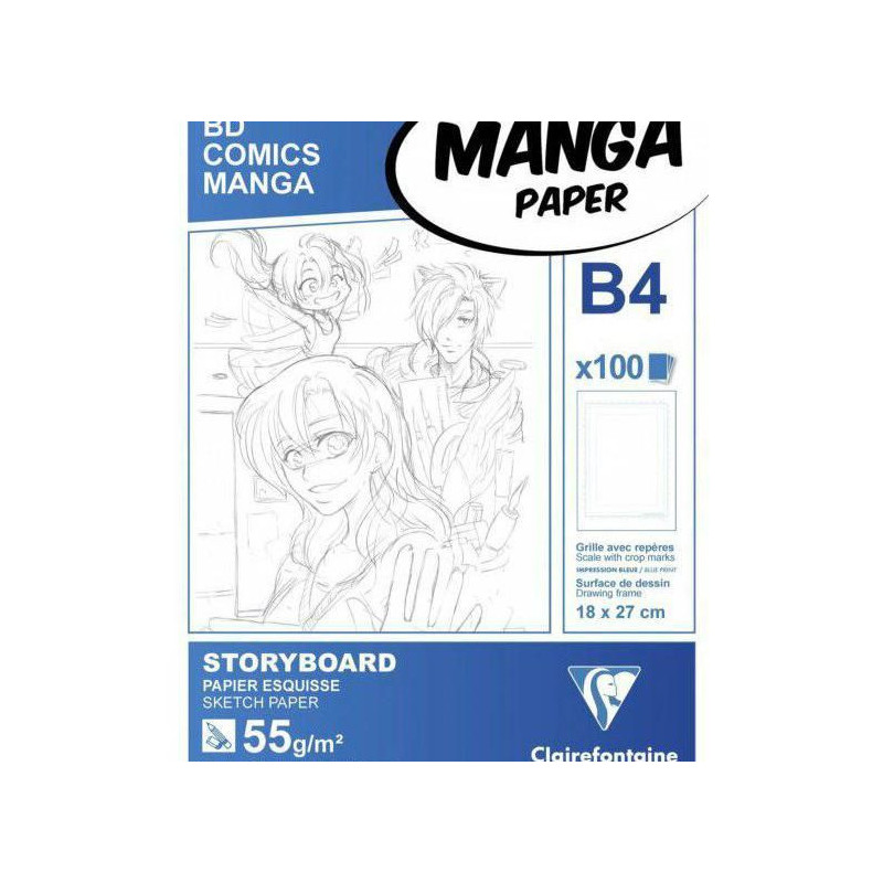 Papíry Na Ilustraci Manga Bílé S Rámečkem (55g/m2 100 Ks) B4 Storyboard Clairefontaine Komiks Kresba - Suché Techniky Skicáky