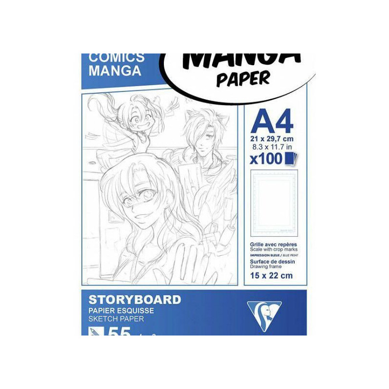 Papíry Na Ilustraci Manga Bílé S Rámečkem (55g/m2 100 Ks) A4 Stoaryboard Clairefontaine Komiks Kresba - Suché Techniky Skicáky