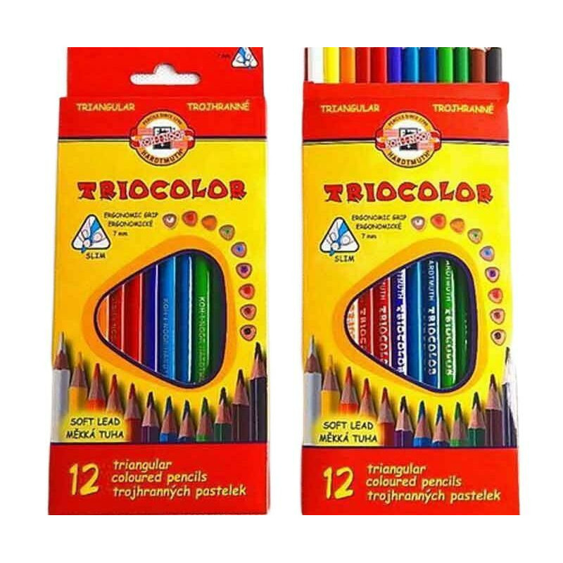 Pastelky Triocolor Trojhranné (12ks) Tenké, Koh-i-noor Hardtmuth Barvy Kreativita Škola