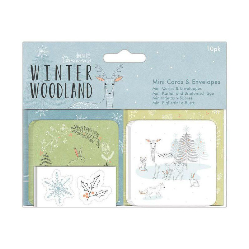 Přání A Obálky Winter Woodland (10ks) - Zeleno Modré Se Vzory Docrafts Čtvercové, Blahopřání, Scrapbooking Papír