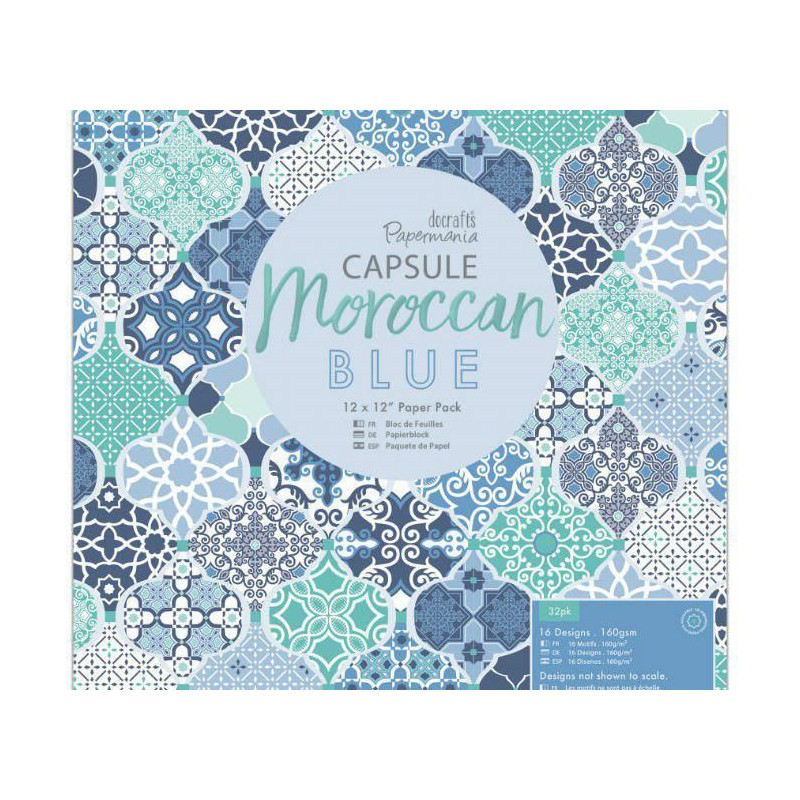 Sada Jednostranných Papírů 30x30cm (32ks) - Moroccan Blue Docrafts Papíry Sady Potiskem Scrapbooking