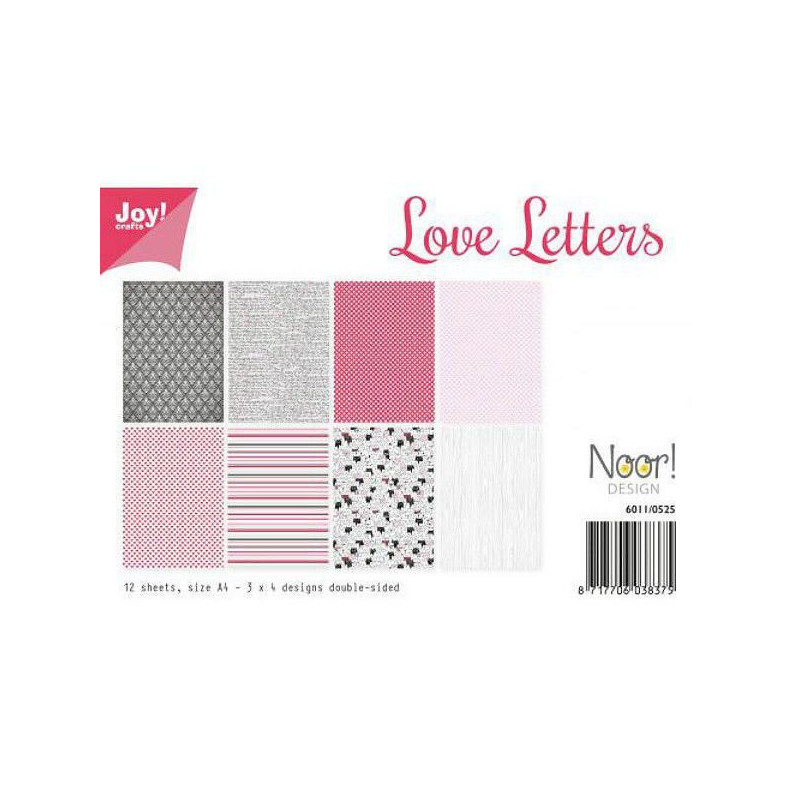 Sada Oboustranných Papírů A4 Love Letters (12ks), Joy Crafts Papíry Sadě, Potiskem Scrapbooking