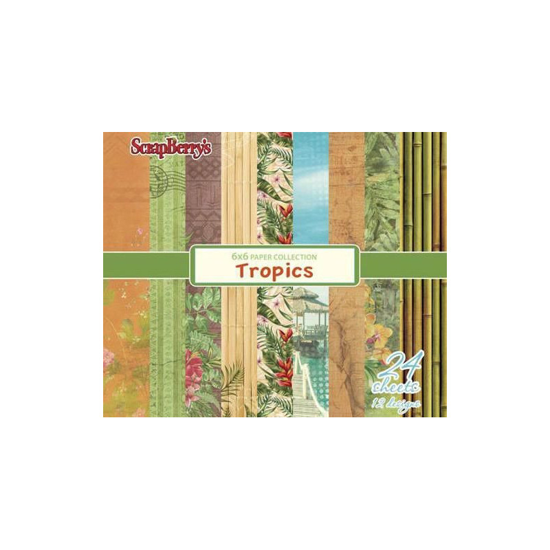 Sada Papírů (24ks) 190g/m2 - Tropics Scrapberrys Papíry 15 x 15 Cm Potiskem Scrapbooking