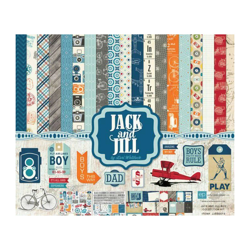 Sada Oboustranných Papírů 30x30cm A Archy Samolepek Jack And Jill Boy Collection Kit (12+2ks), Echo Park Paper Co., Papíry Sady