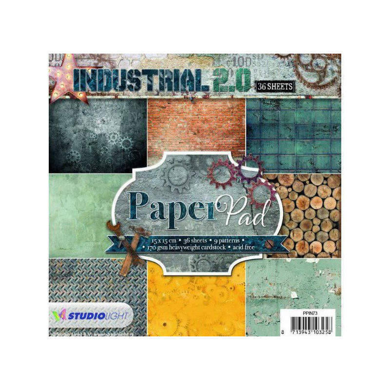 Sada Papírů 15x15cm (36ks) Č.73 Industrial 2.0 Studio Light Papíry Potiskem Scrapbooking