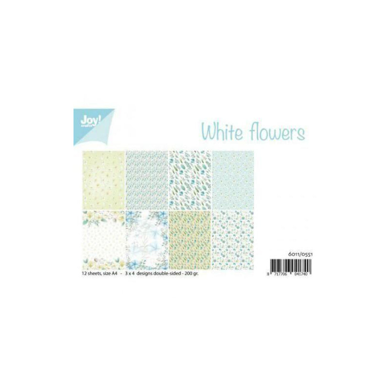 Sada Papírů A4 White Flowers (12ks), Joy Crafts Papíry V Sadě, Potiskem Scrapbooking