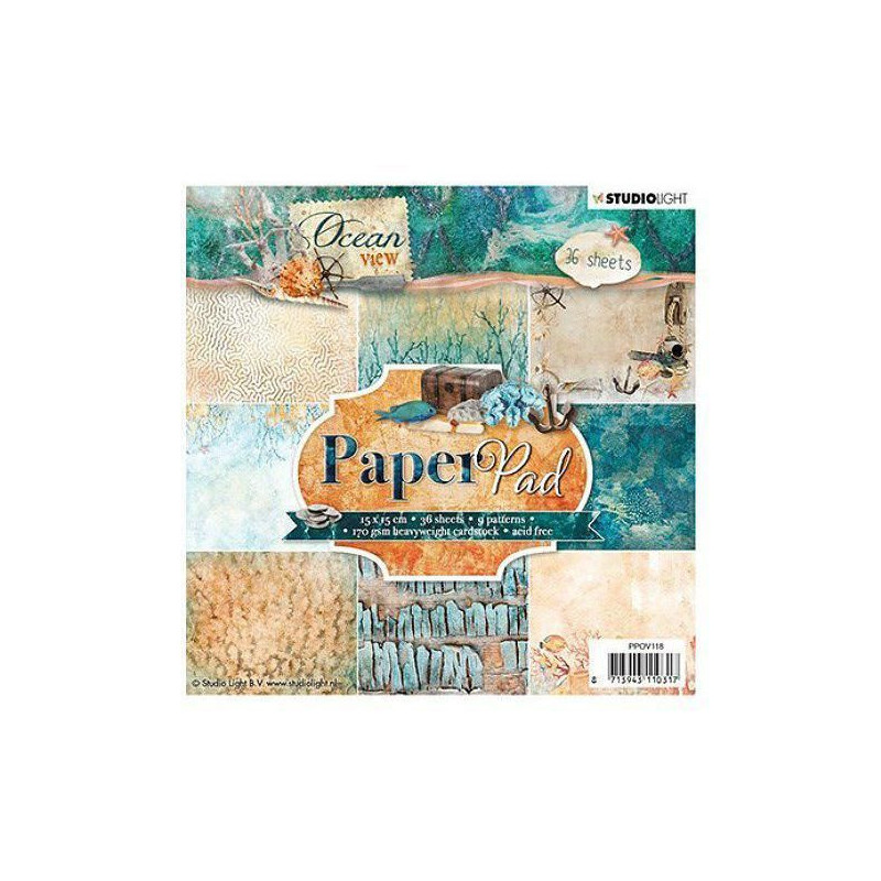 Sada Papírů 15x15cm (36ks) Č.118 Ocean View Studio Light Papíry Potiskem Scrapbooking