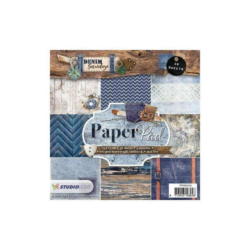 Sada Papírů 15x15cm (36ks) Č.103 Denim Saturdays Studio Light Papíry Potiskem Scrapbooking