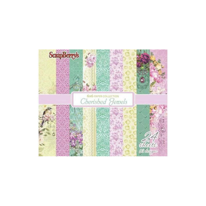 Sada Papírů (24ks) 190g/m2 - Cherished Jewels Scrapberrys Papíry 15 x 15 Cm Potiskem Scrapbooking