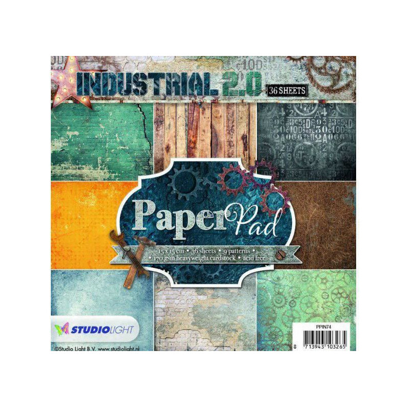 Sada Papírů 15x15cm (36ks) Č.74 Industrial 2.0 Studio Light Papíry Potiskem Scrapbooking