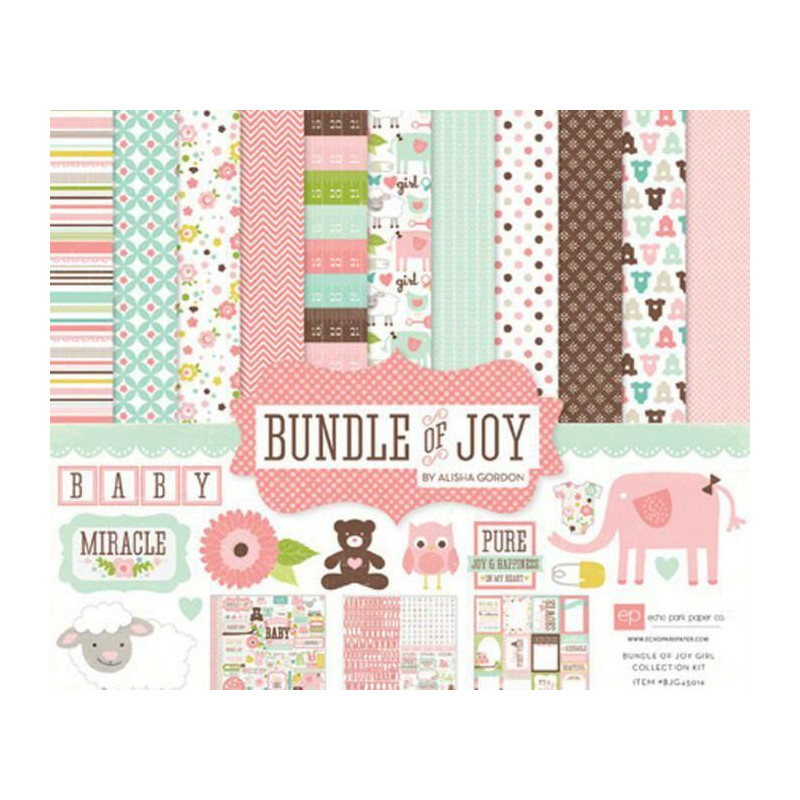 Sada Oboustranných Papírů 30x30cm A 2 Archy Samolepek Bundle Of Joy Girl Collection Kit (12+2ks), Echo Park Paper Co., Papíry