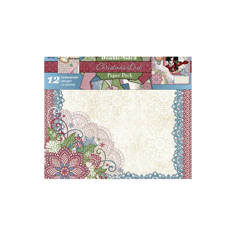 Sada Oboustranných Papírů 30x30 Cm (12ks) Christmas Lace Hot Off The Press Inc., Papíry Sady Potiskem Scrapbooking