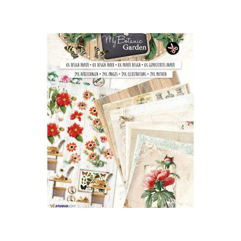 Sada Papírů A Papírových Výřezů V Bloku My Botanic Garden A4 Studio Light Papíry Sadě, Potiskem Scrapbooking