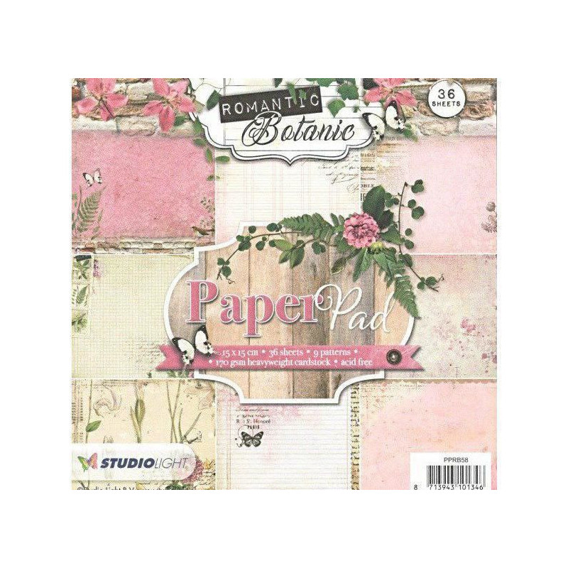 Sada Papírů 15x15cm (36ks) Č.58 Romantic Botanic Studio Light Papíry Potiskem Scrapbooking