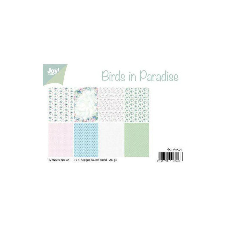 Sada Oboustranných Papírů A4 Birds In Paradise (12ks), Joy Crafts Papíry V Sadě, Potiskem Scrapbooking