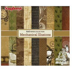 Set Papírů (12ks) 190g/m2 - Mechanical Illusions Scrapberrys Papíry 15 x 15 Cm Potiskem Scrapbooking