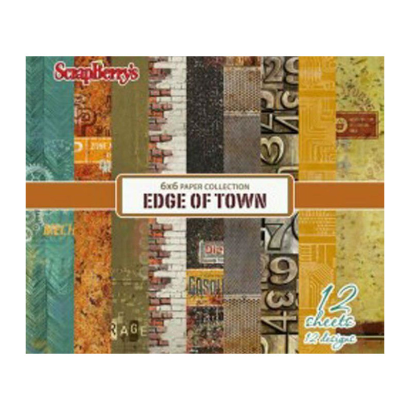 Set Papírů (12ks) 190g/m2 - Edge Of Town Scrapberrys Papíry 15 x 15 Cm Potiskem Scrapbooking