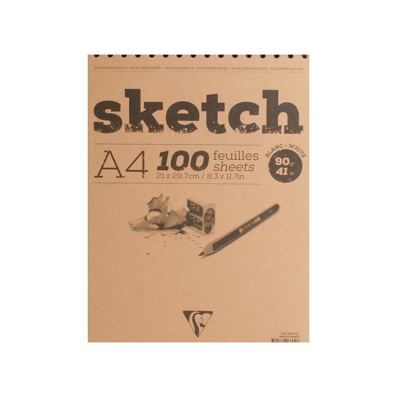 Skicák Sketch Bílý (90g/m2 100ks) A4 Clairefontaine Pastel Uhel Tužka Kresba - Suché Techniky Skicáky Výtvarné Potřeby