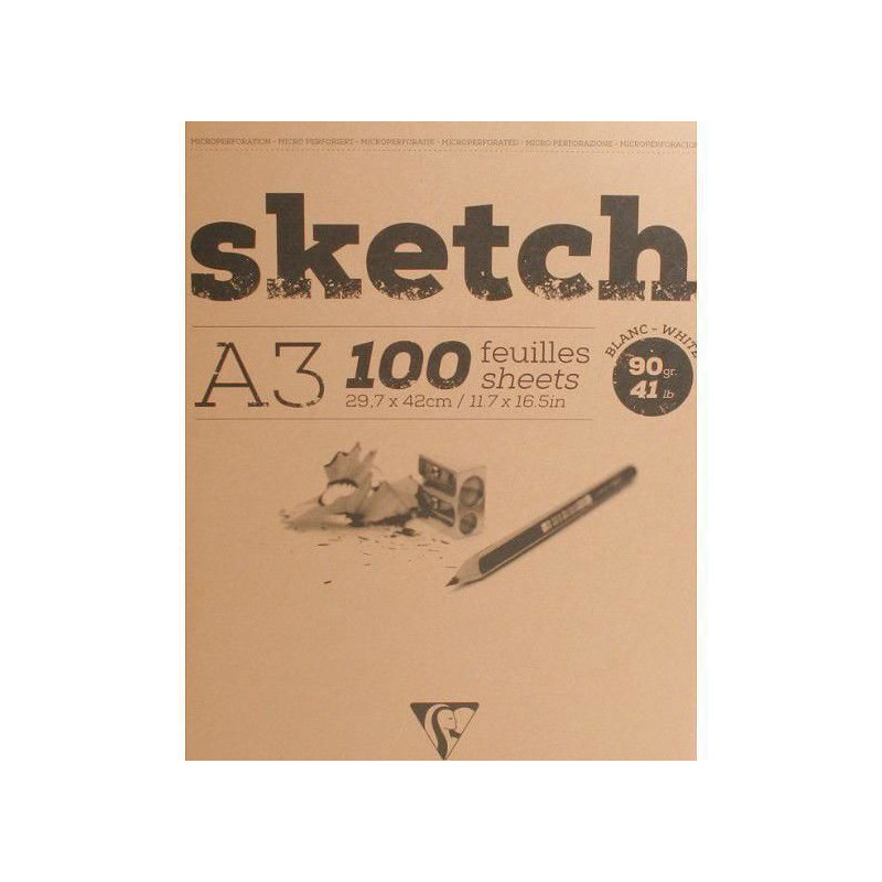 Skicák Sketch Bílý (90g/m2 100ks) A3 Clairefontaine Pastel Uhel Tužka Kresba - Suché Techniky Skicáky Výtvarné Potřeby