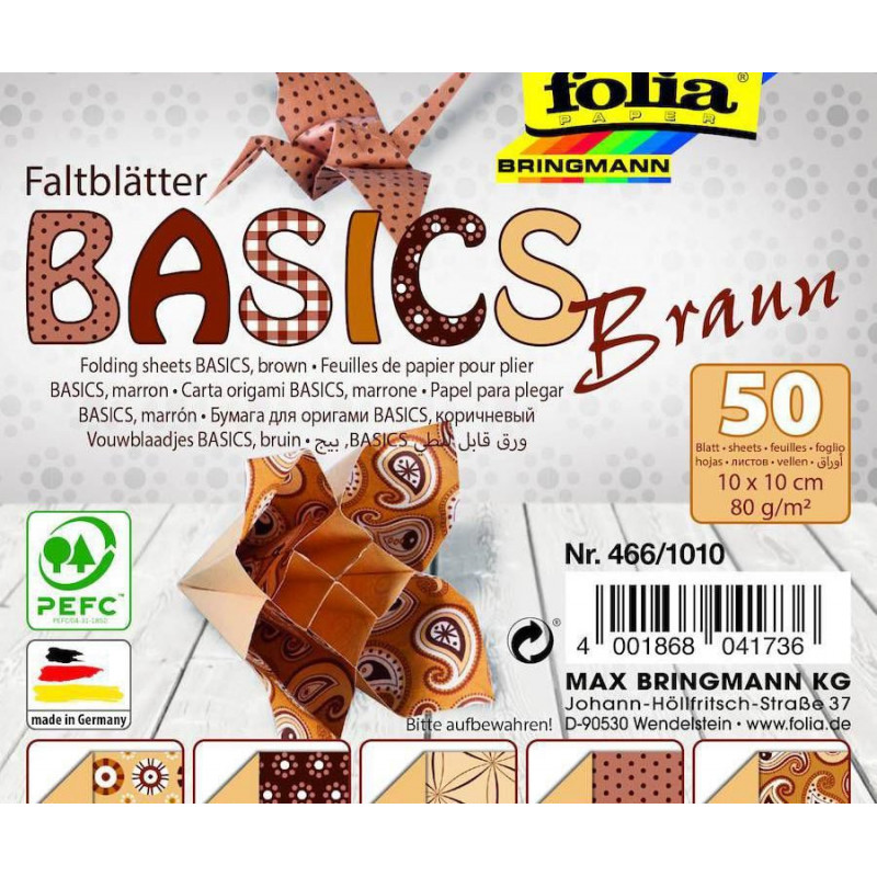 Origami Papír Basics Hnědá 80g/m2 Folia Bringmann