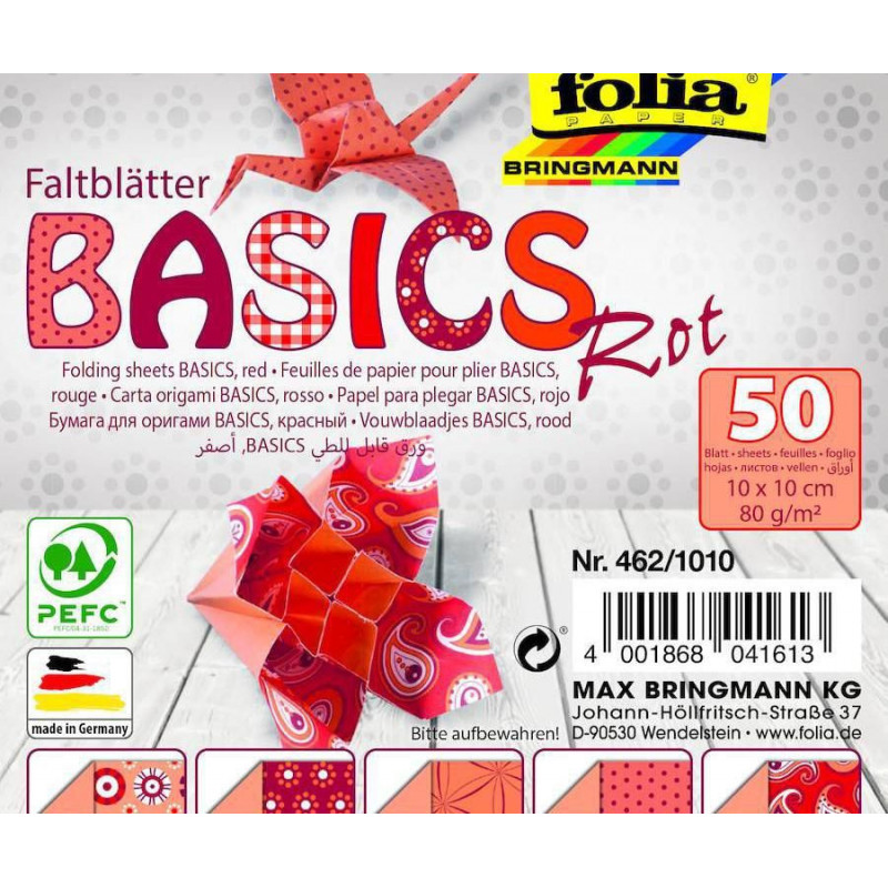 Origami Papír Basics Červený 80g/m2 Folia Bringmann