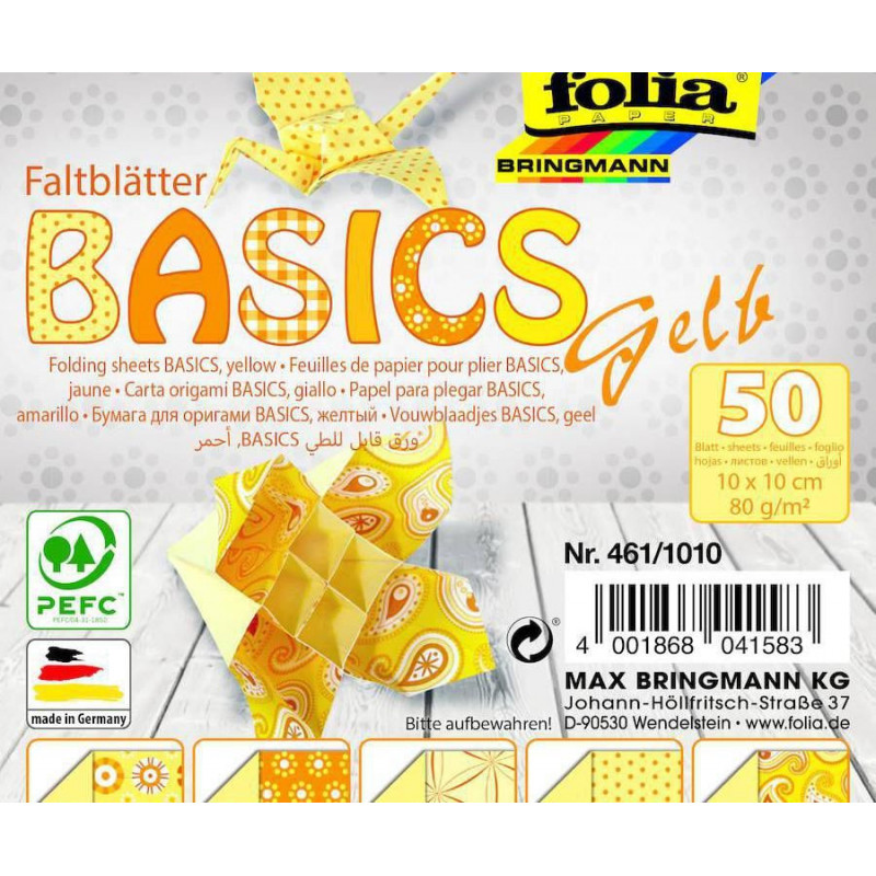 Origami Papír Basics Žlutý 80g/m2 Folia Bringmann