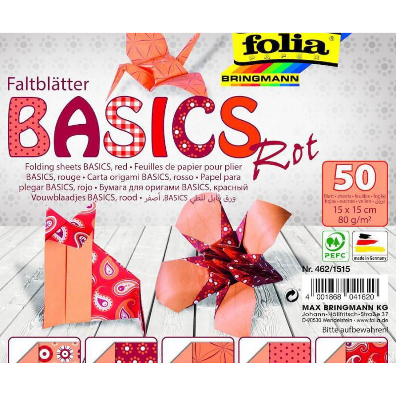 Origami Papír Basics Červený 80g/m2 Folia Bringmann