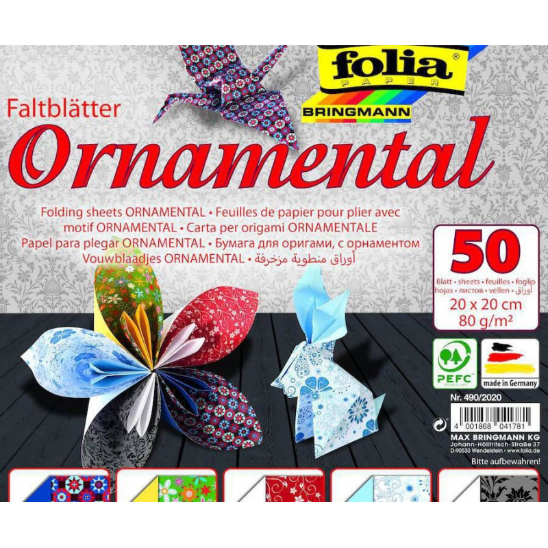 Origami Papír 20 X20 Cm Motiv Ornamenty 80g/m2 50 Archů V 5ti Motivech Folia Bringmann