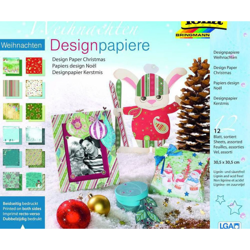 Designové Papíry S Glitrama 30, 5 x 30, 5 Cm 12 Listů Ve 12ti Motivech Folia Bringmann