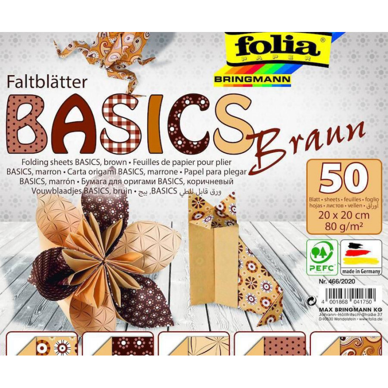 Origami Papír Basics Hnědá 80g/m2 Folia Bringmann