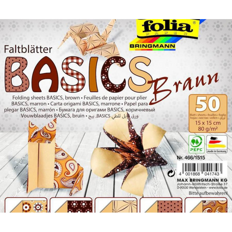 Origami Papír Basics Hnědá 80g/m2 Folia Bringmann