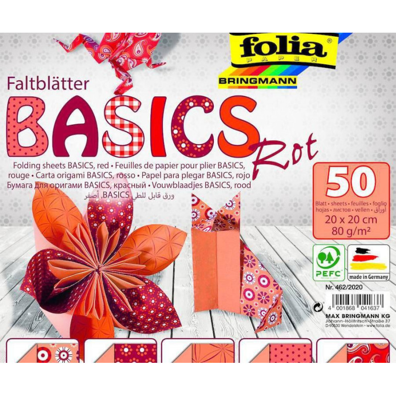 Origami Papír Basics Červený 80g/m2 Folia Bringmann