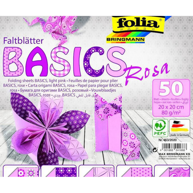 Origami Papír Basics Růžový 80g/m2 Folia Bringmann