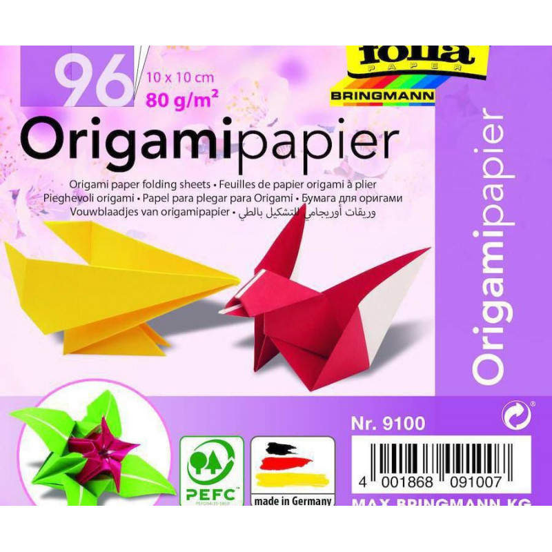 Origami Papír 10 X10 Cm 96 Listů Ve 12ti Barvách Folia Bringmann