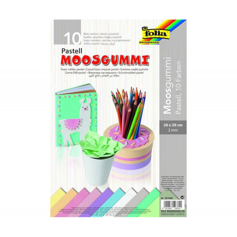 Pěnovka - Moosgummi - 10 Listů V 10ti Barvách - Pastel Folia Bringmann