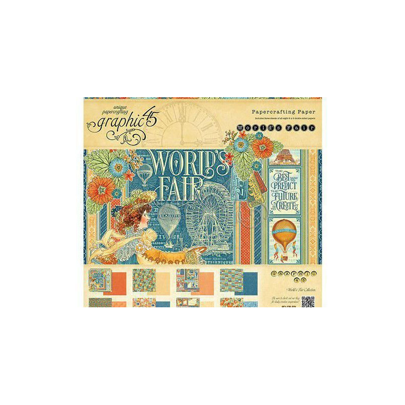 Sada Oboustranných Papírů 20x20 Cm (24ks) World's Fair Graphic 45 Papíry Potiskem Scrapbooking